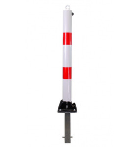 White & Red Fold Down Parking Post With Ground Spigot, Integral Lock & Eyelet