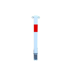 White & Red Removable Security Bollard With Twin Chain Eyelets White & Red Removable Security Bollard With Twin Chain Eyelets