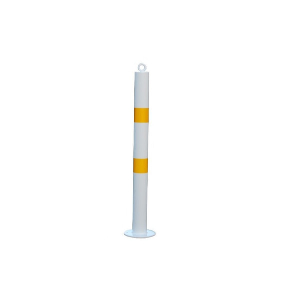 76mm White & Yellow Bolt Down Steel Bollard & Eyelet