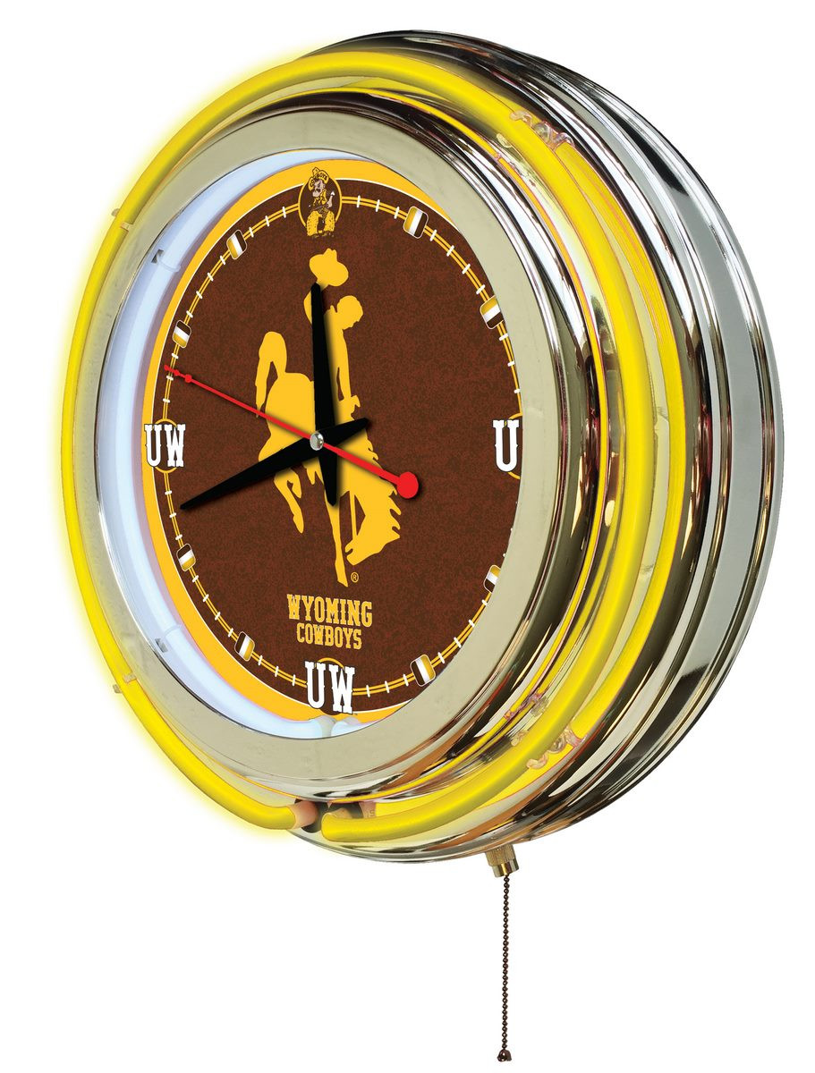 University of Wyoming Clock w/ Double Neon Ring