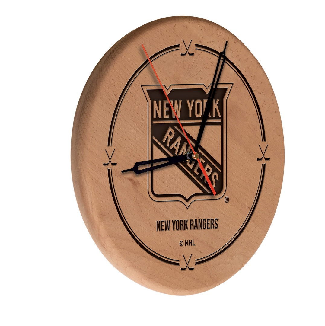 New York Rangers Solid Wood Engraved Clock