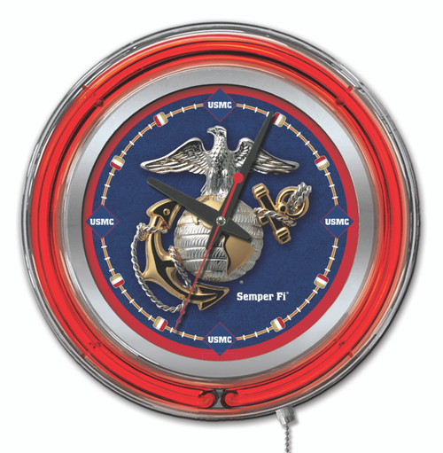 15" United States Marines Clock w/ Double Neon Ring Image 1