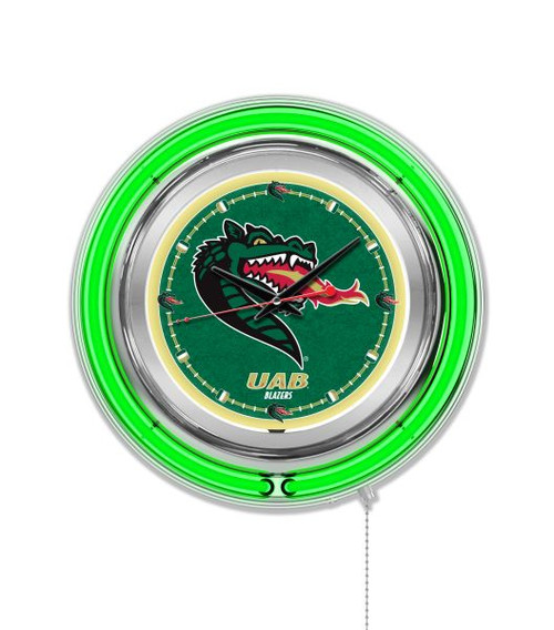 15" University of Alabama at Birmingham Clock w/ Double Neon Ring Image 1