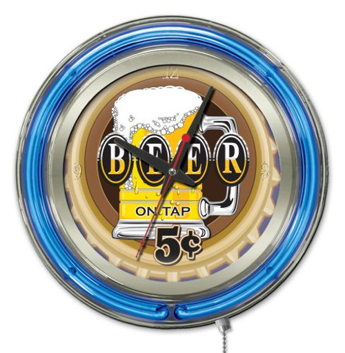 15" Beer 5 Cents Clock w/ Double Neon Ring Image 1