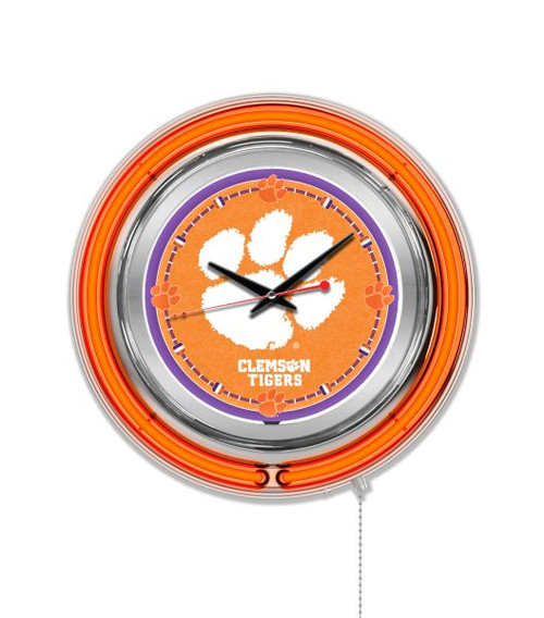 15" Clemson University Clock w/ Double Neon Ring Image 1