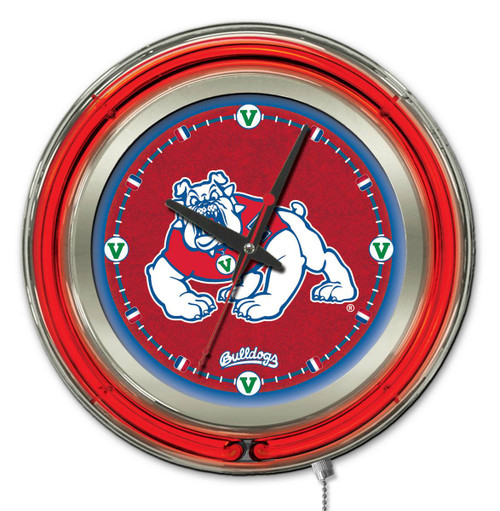 15" Fresno State University Clock w/ Double Neon Ring Image 1