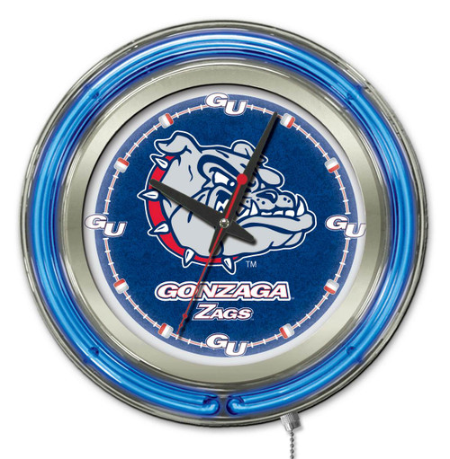 15" Gonzaga University Clock w/ Double Neon Ring Image 1