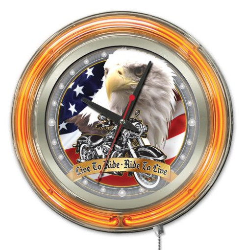 15" Live to Ride Clock w/ Double Neon Ring Image 1