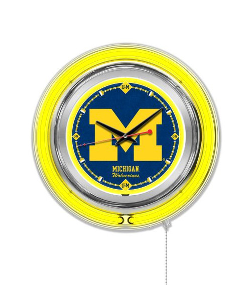 15" University of Michigan Clock w/ Double Neon Ring Image 1