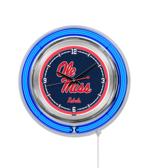 15" University of Mississippi Clock w/ Double Neon Ring