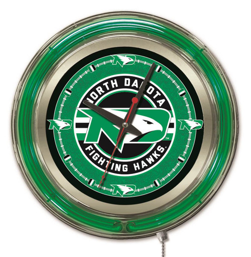 15" University of North Dakota Clock w/ Double Neon Ring Image 1