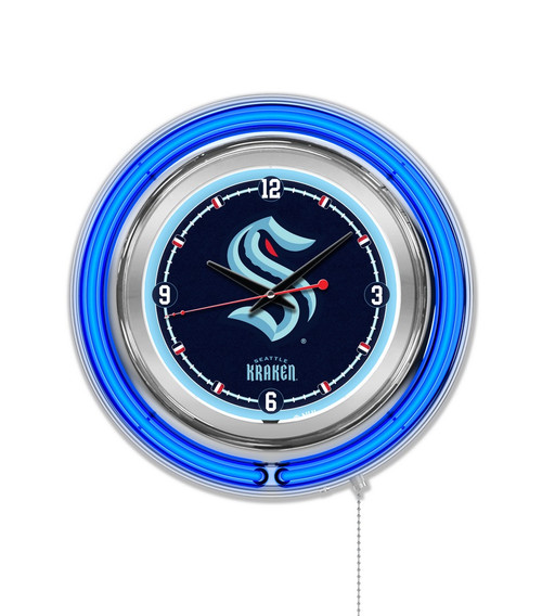 15" Seattle Kraken Clock w/ Double Neon Ring Image 1