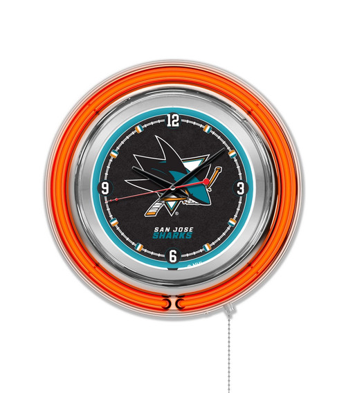 15" San Jose Sharks Clock w/ Double Neon Ring Image 1