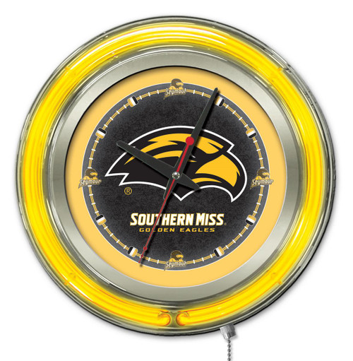 15" University of Southern Mississippi Clock w/ Double Neon Ring Image 1