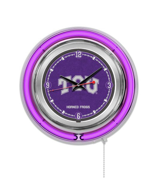 15" Texas Christian University Clock w/ Double Neon Ring Image 1