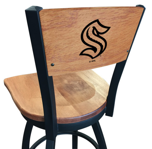 Seattle Kraken Stool w/ Maple Seat & Engraved Back Image 1
