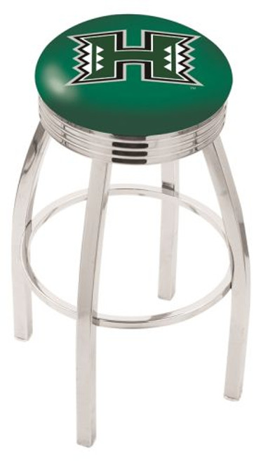 Hawaii Bar Stool w/ Rainbow Warriors Logo Swivel Seat - L8C3C Image 1