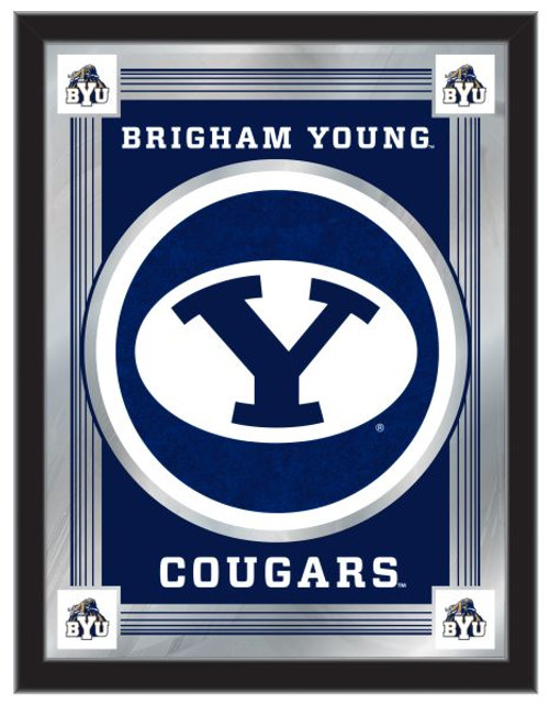 Brigham Young Mirror w/ Cougars Logo - Wood Frame Image 1