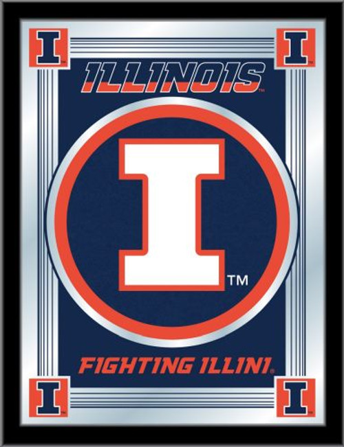 Illinois Mirror w/ Fighting Illini Logo - Wood Frame Image 1