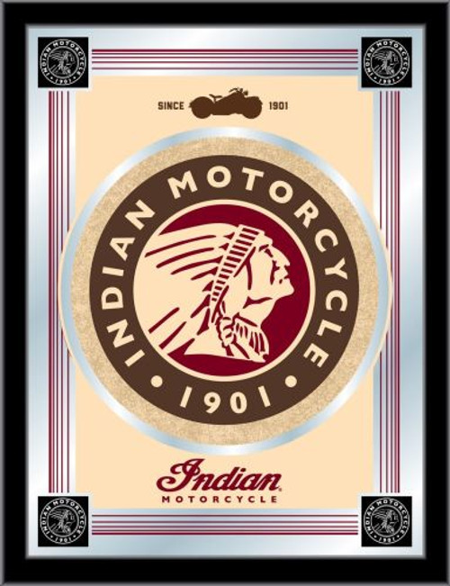 Indian Motorcycle Mirror w/ Tan Logo - Wood Frame Image 1