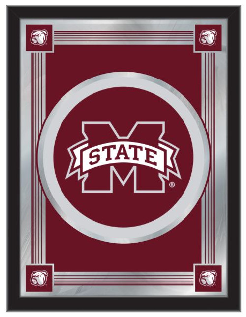 Mississippi State Mirror w/ Bulldogs Logo - Wood Frame Image 1