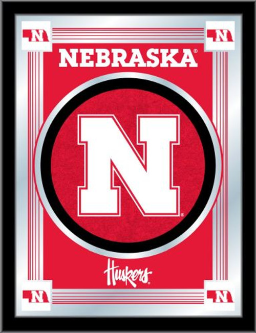 Nebraska Mirror w/ Cornhuskers Logo - Wood Frame Image 1