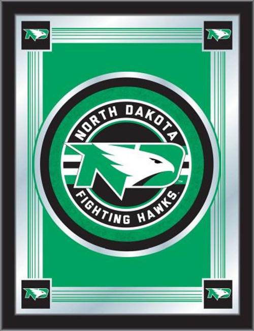 North Dakota Mirror w/ Fighting Hawks Logo - Wood Frame Image 1