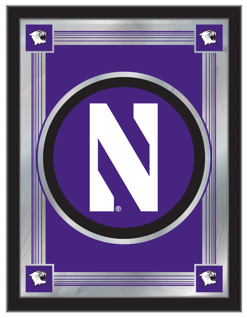 Northwestern Mirror w/ Wildcats Logo - Wood Frame