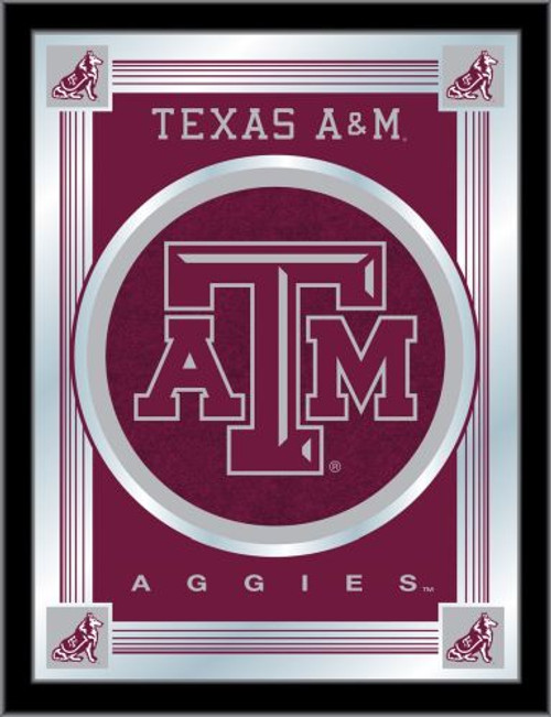 Texas A&M Mirror w/ Aggies Logo - Wood Frame Image 1