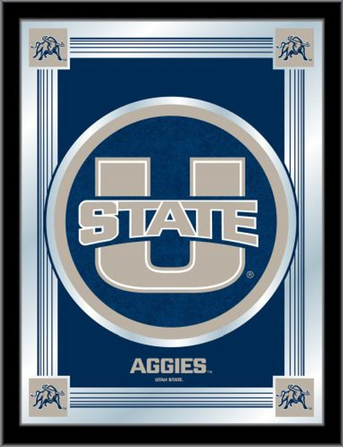 Utah State Mirror w/ Aggies Logo - Wood Frame Image 1