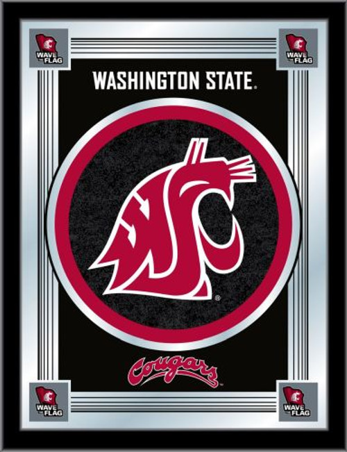 Washington State Mirror w/ Cougars Logo - Wood Frame Image 1