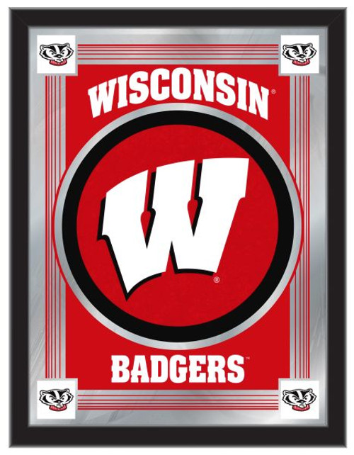 Wisconsin Mirror w/ Badgers W Logo - Wood Frame Image 1