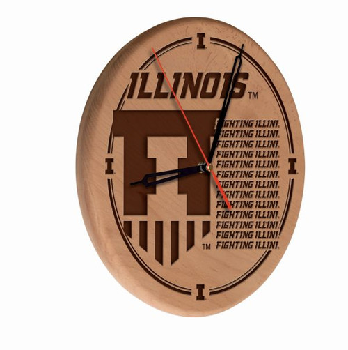 University of Illinois Solid Wood Engraved Clock Image 1