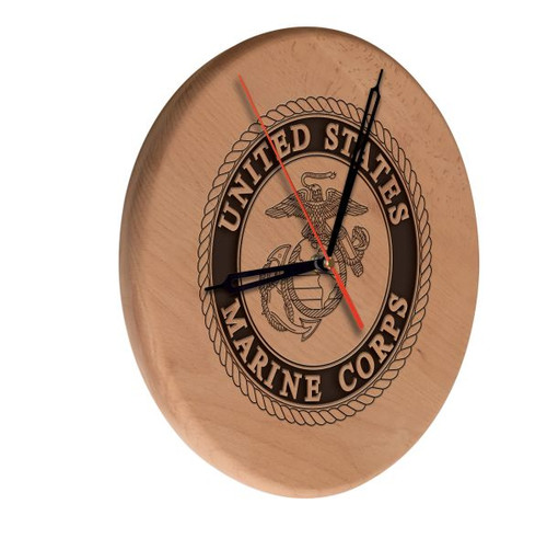 United States Marine Corps Solid Wood Engraved Clock Image 1