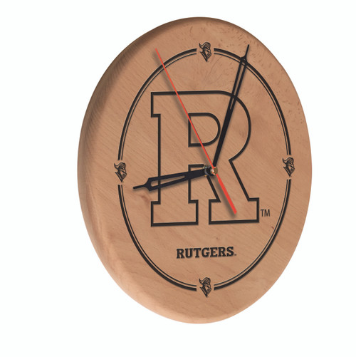 Rutgers Solid Wood Engraved Clock