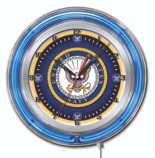 19" United States Navy Clock w/ Double Neon Ring Image 1