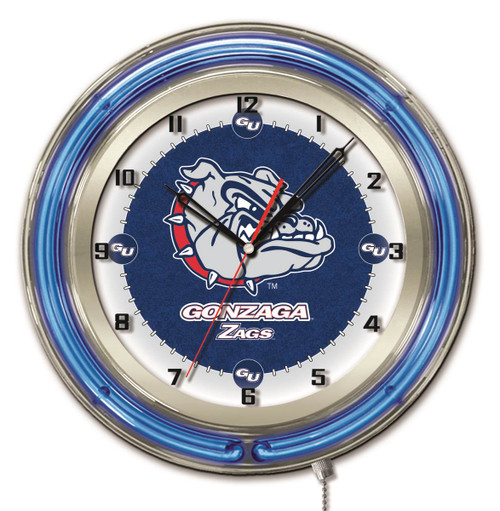 19" Gonzaga University Clock w/ Double Neon Ring Image 1