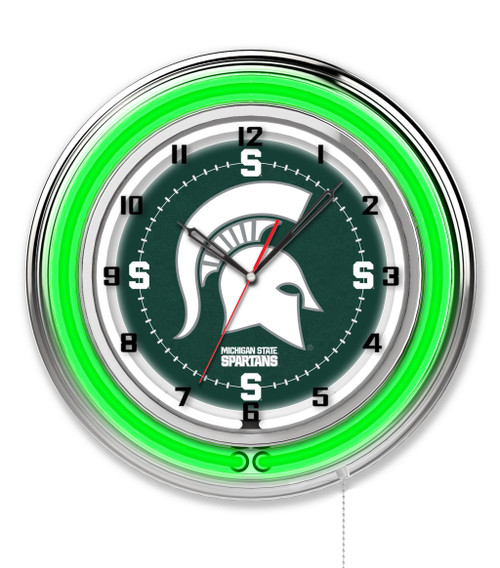 19" Michigan State University Clock w/ Double Neon Ring Image 1