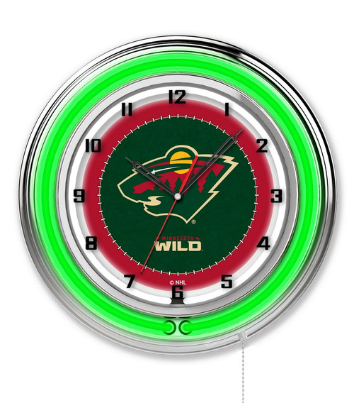 19" Minnesota Wild Clock w/ Double Neon Ring Image 1