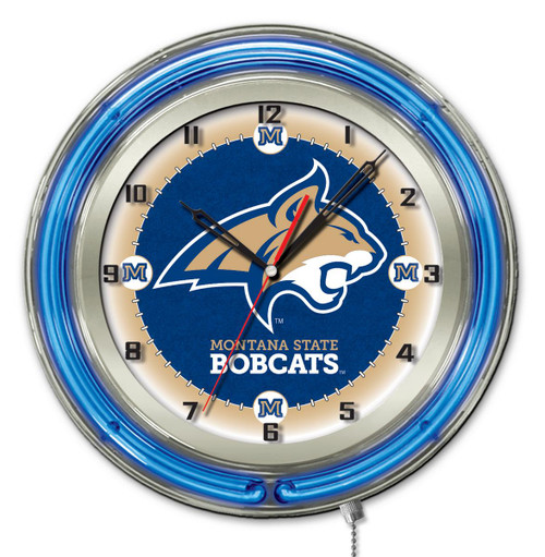 19" Montana State University Clock w/ Double Neon Ring Image 1