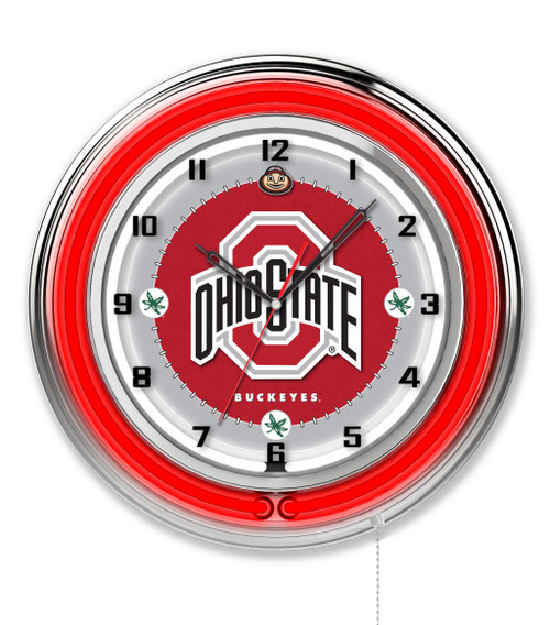19" Ohio State University Clock w/ Double Neon Ring Image 1