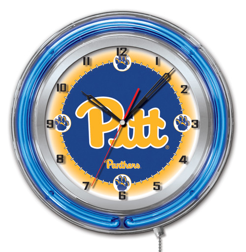 19" University of Pittsburgh Clock w/ Double Neon Ring Image 1