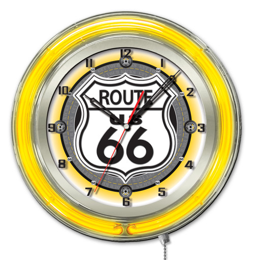 19" Route 66 Clock w/ Double Neon Ring Image 1