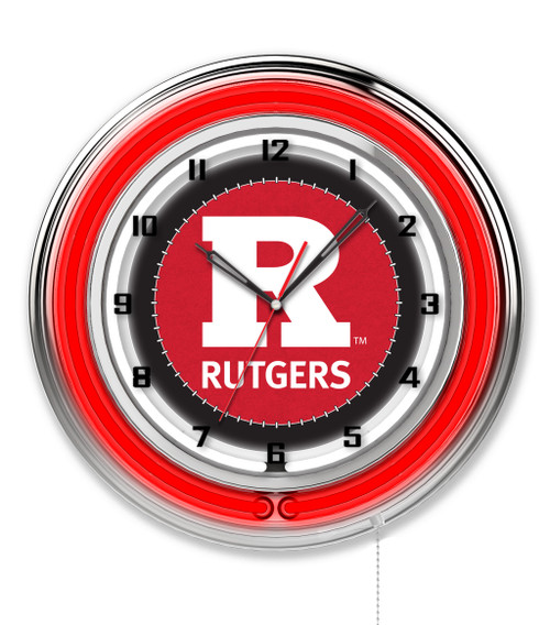 19" Rutgers University Clock w/ Double Neon Ring
