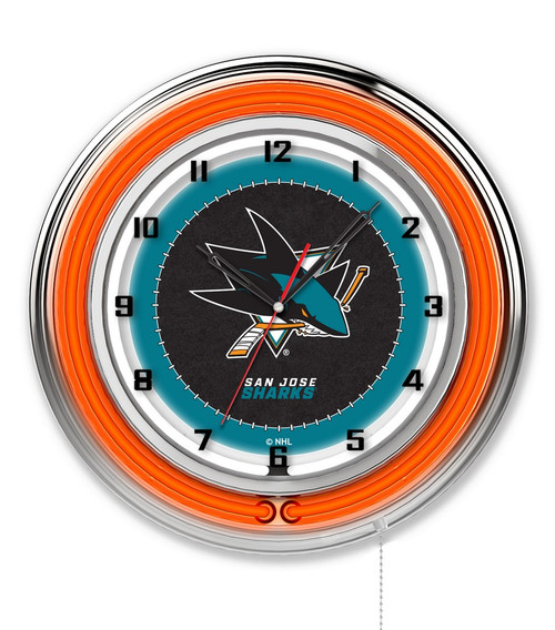 19" San Jose Sharks Clock w/ Double Neon Ring Image 1