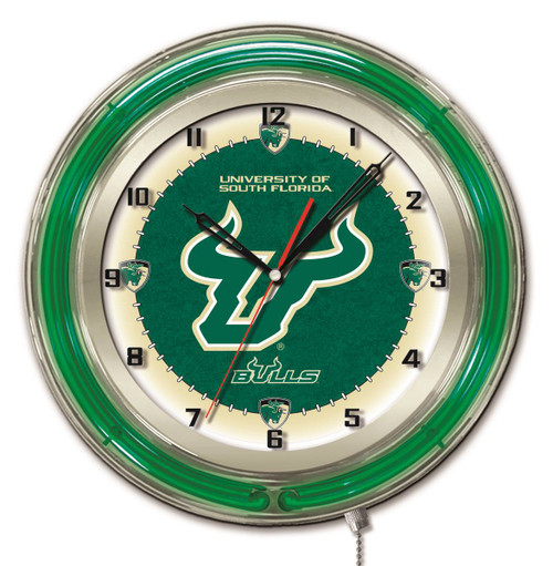 19" University of South Florida Clock w/ Double Neon Ring Image 1