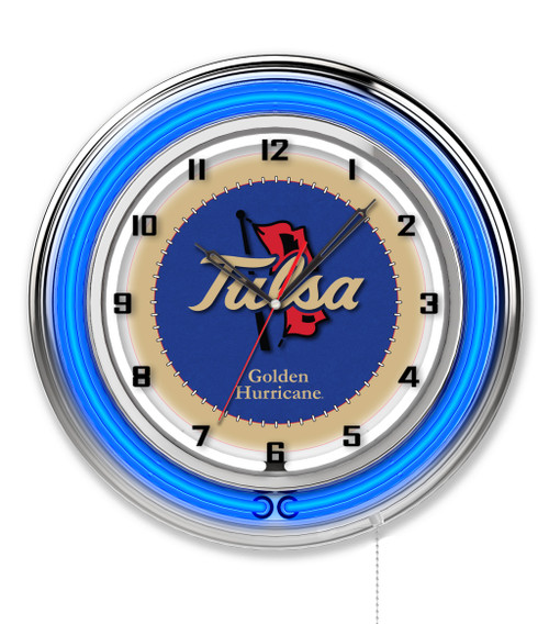 19" University of Tulsa Clock w/ Double Neon Ring Image 1