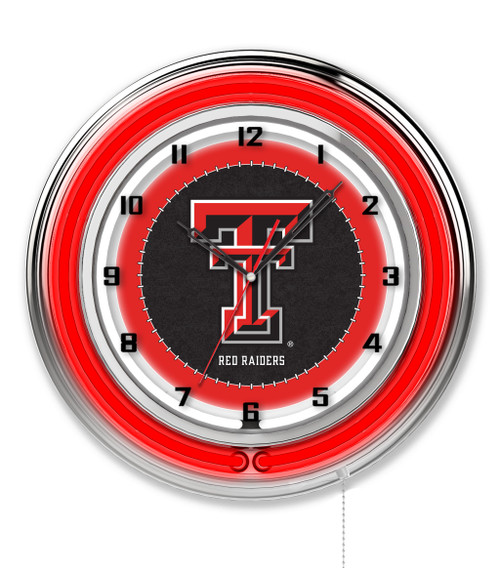 19" Texas Tech University Clock w/ Double Neon Ring 19" Texas Tech University Clock w/ Double Neon Ring