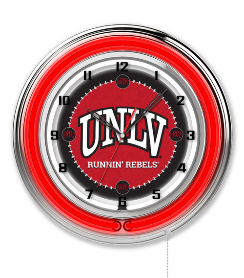 19" University of Nevada Las Vegas Clock w/ Double Neon Ring Image 1