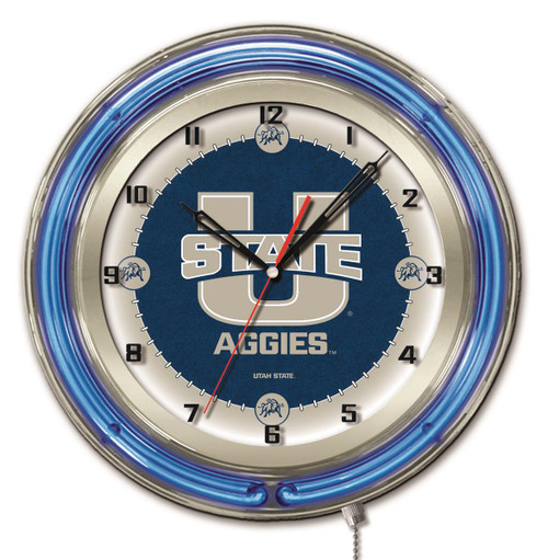 19" Utah State University Clock w/ Double Neon Ring Image 1